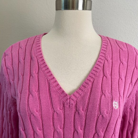 NEW Chaps Womens XL Pink Cable Knit Sweater V Neck Long Sleeve Knit Top - Picture 2 of 13